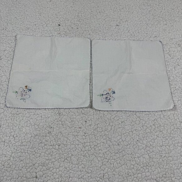 Vintage Floral handkerchiefs Flowers Cross Stitch Look Cottagecore Farmhouse - Picture 4 of 7